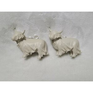 Cracker Barrel Ghost Highland Cow Ornament Lot of 2